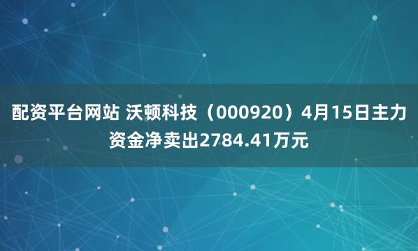 配资平台网站 沃顿科技（000920）4月15日主力资金净卖出2784.41万元