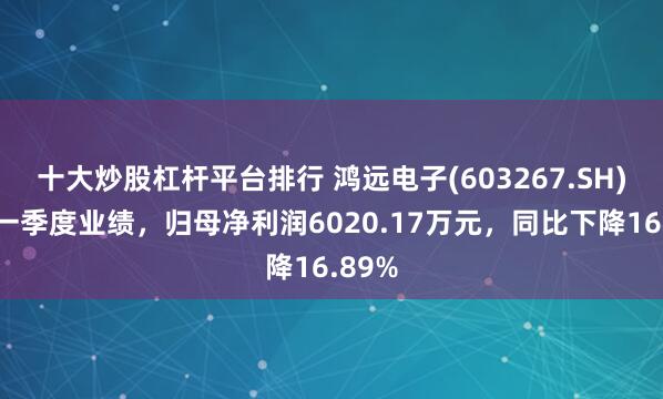 十大炒股杠杆平台排行 鸿远电子(603267.SH)发布一季度业绩，归母净利润6020.17万元，同比下降16.89%